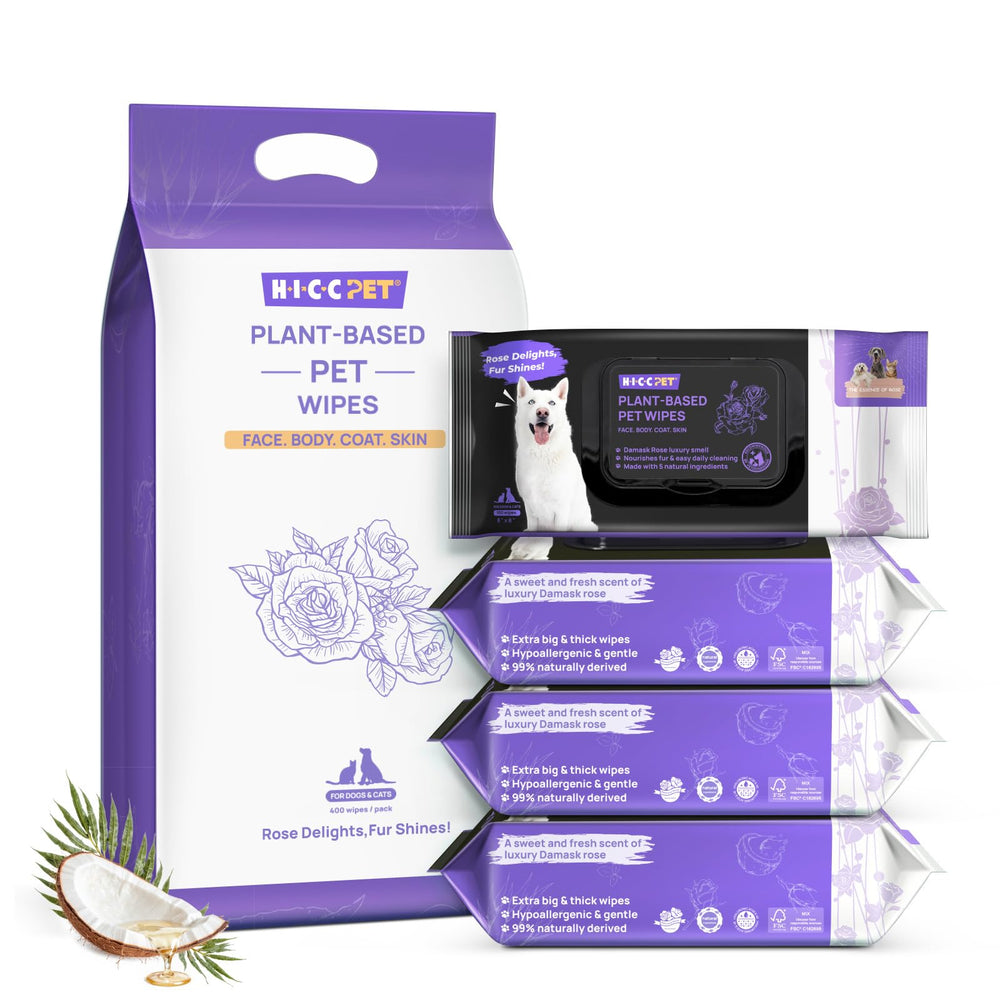 HICC PET Cleaning Deodorizing Wipes in Rose packaging for convenient grooming and odor control