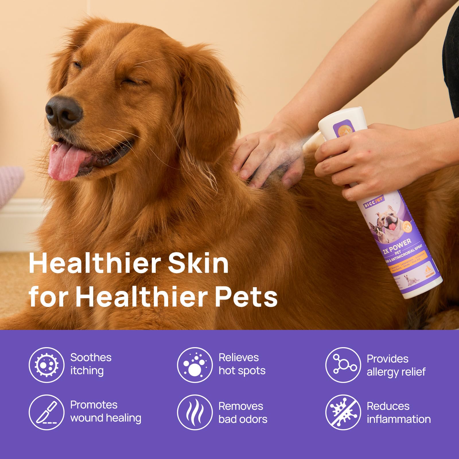 HICC PET dog hot spot relief in action on fur