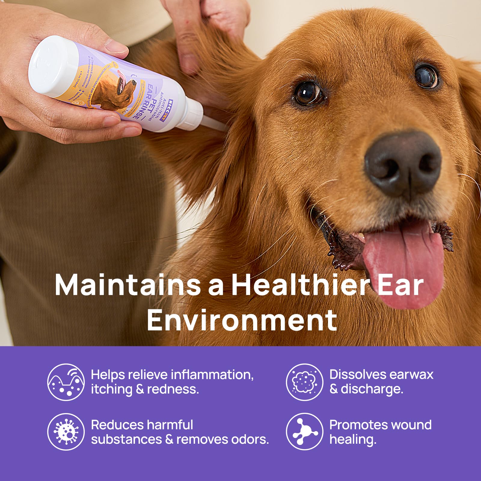 HICC PET ear cleaner curved nozzle enabling safe, gentle ear access