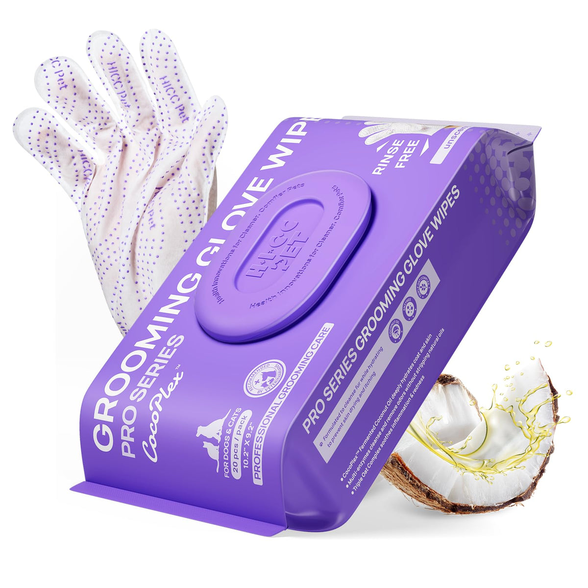 HICC PET Glove Wipes Pro Series deep-clean side in action for thorough coat cleaning