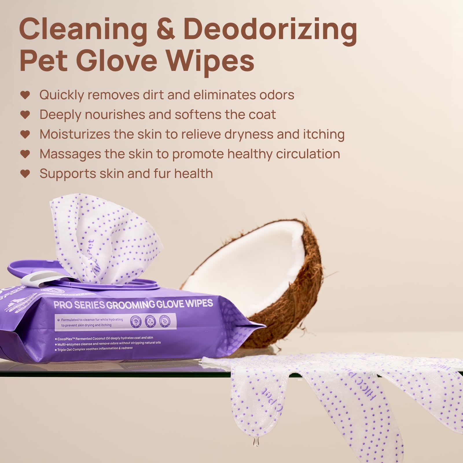 HICC PET Glove Wipes Pro Series pearl-texture face area for gentle sensitive-skin care