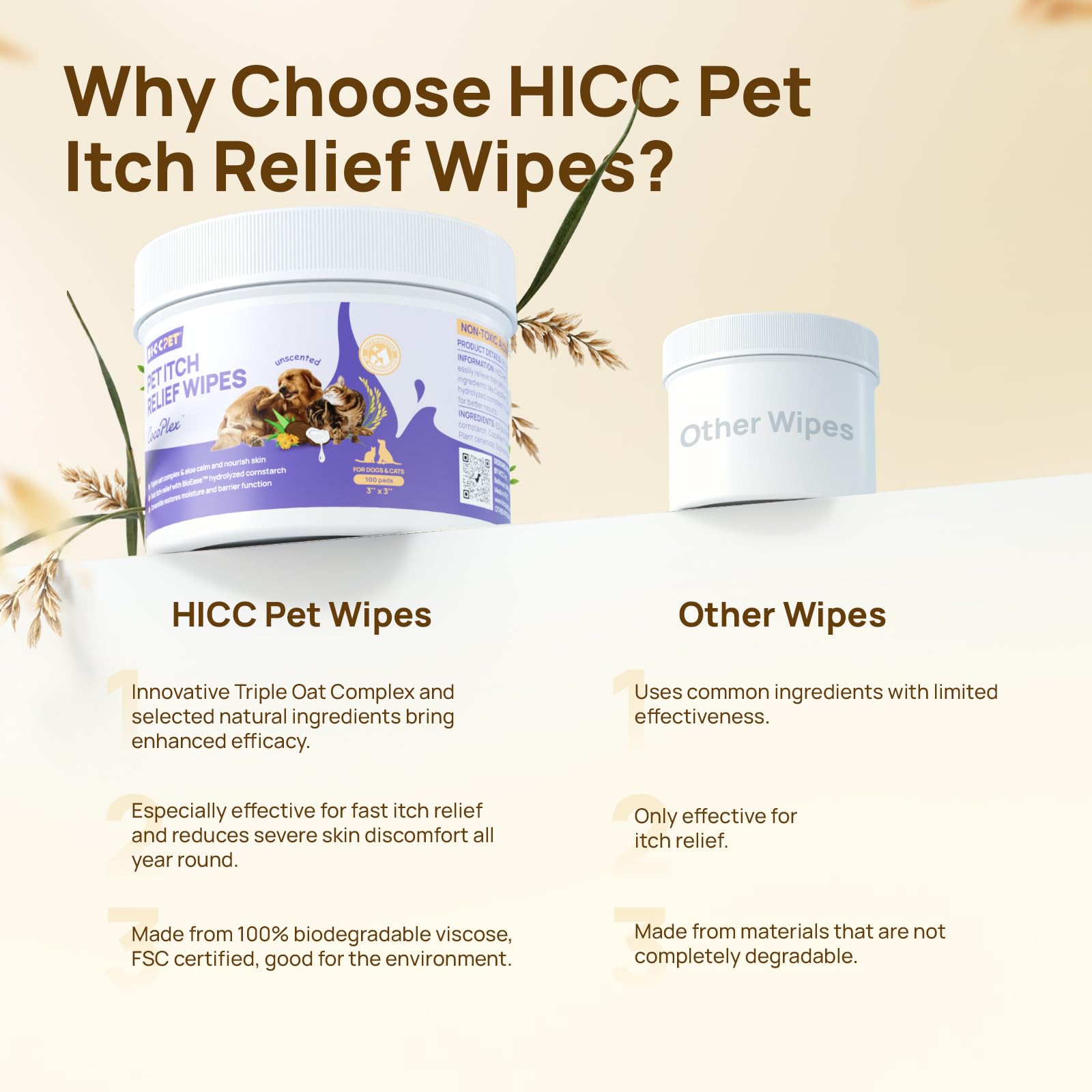 HICC PET Itch Relief Wipes between toes care promotes clean and comfortable paws.