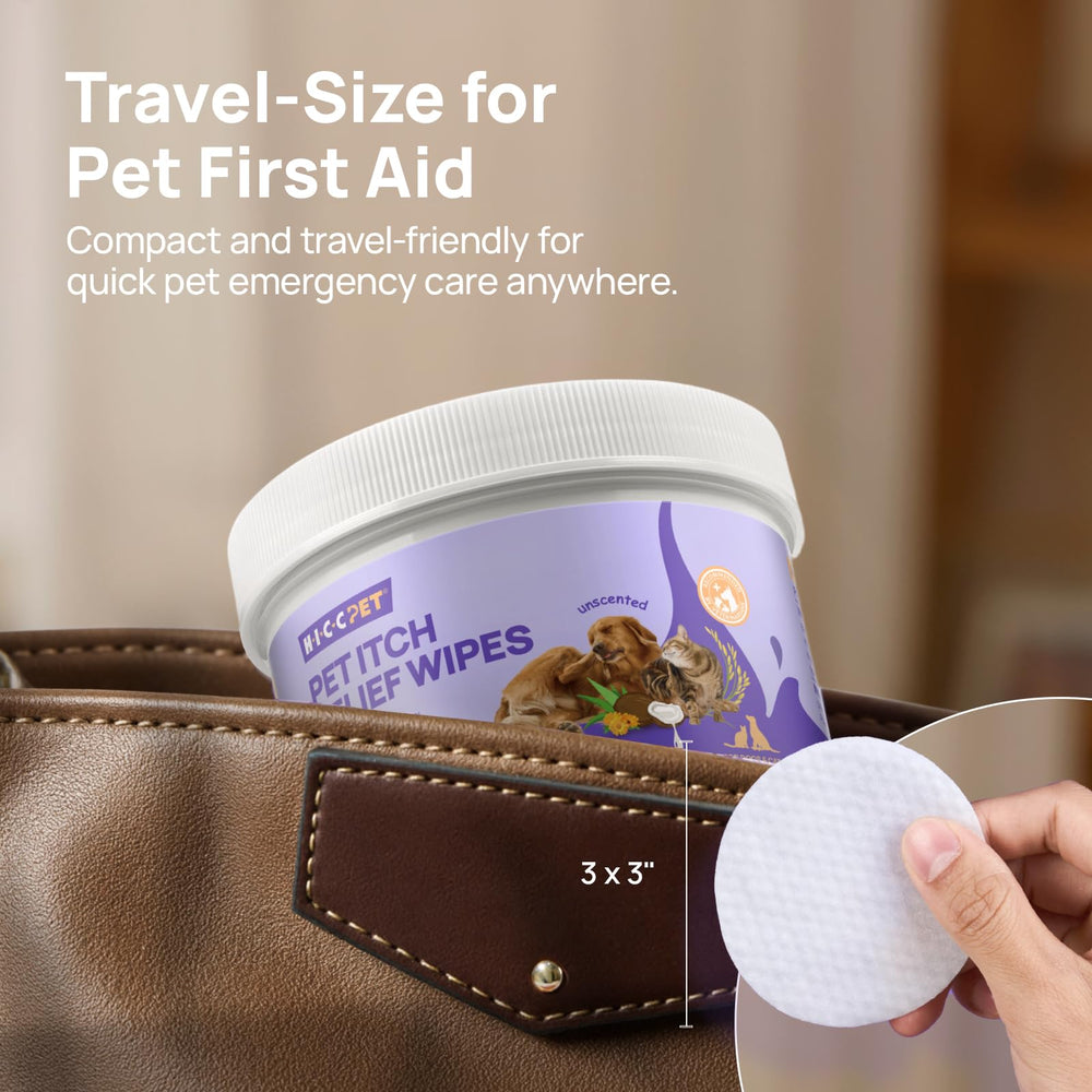 HICC PET Itch Relief Wipes vet-recommended formula and FSC-certified materials.