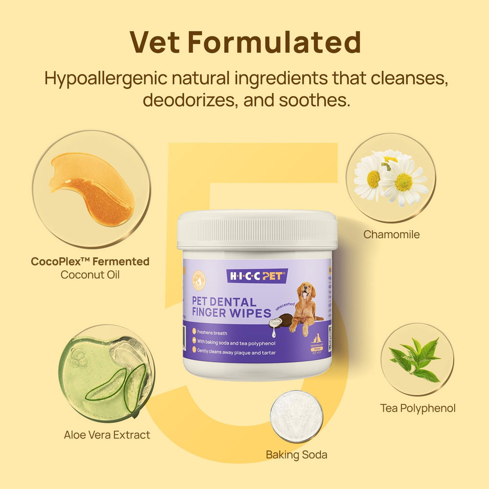 HICC PET Teeth Cleaning Wipes for cat and dog teeth, soft wipe cleans gums effectively