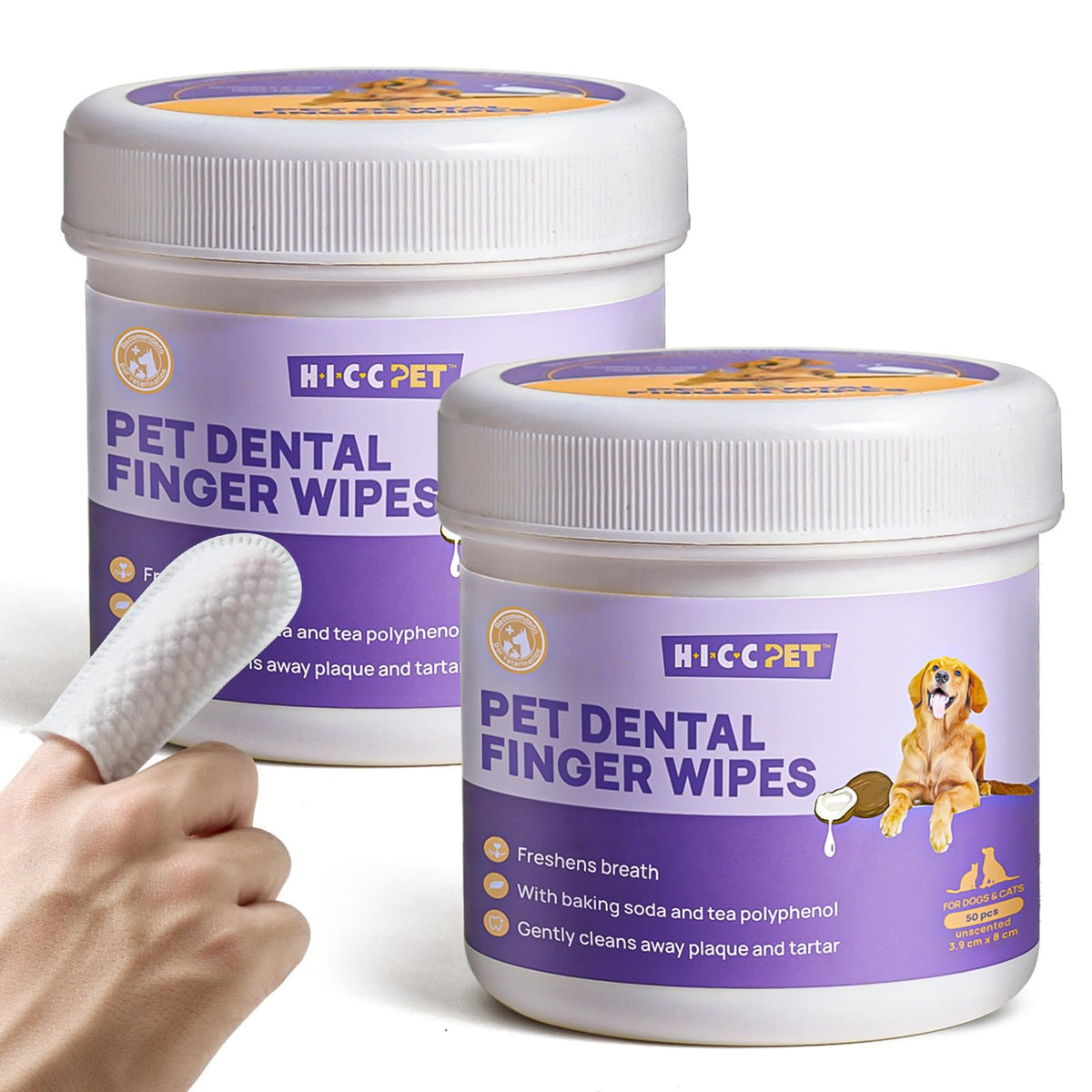 HICC PET Teeth Cleaning Wipes packaged for convenient at-home dental care