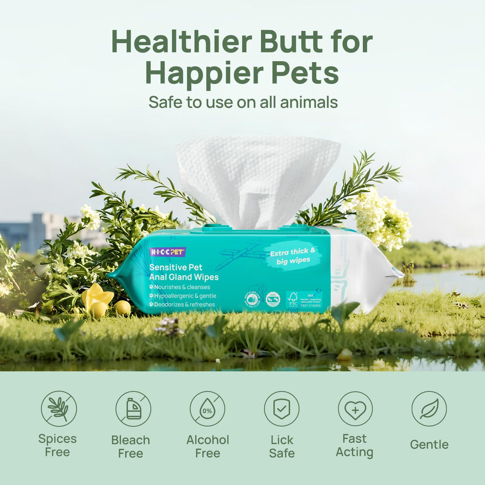HICC PET wipes alcohol-free formula, gentle on wounds and sensitive skin.