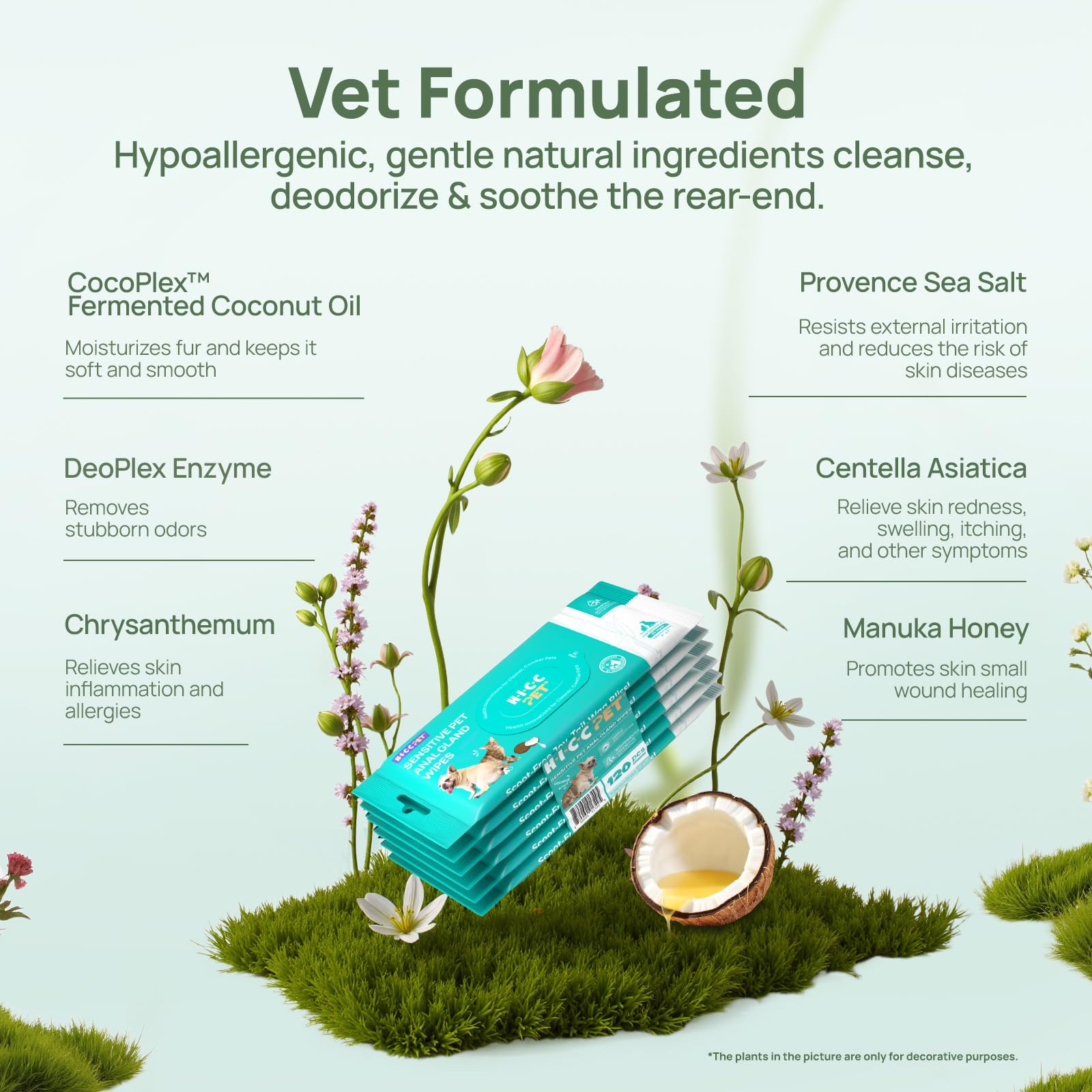 HICC PET wipes anal gland care — soothing cleansing around the anal area.