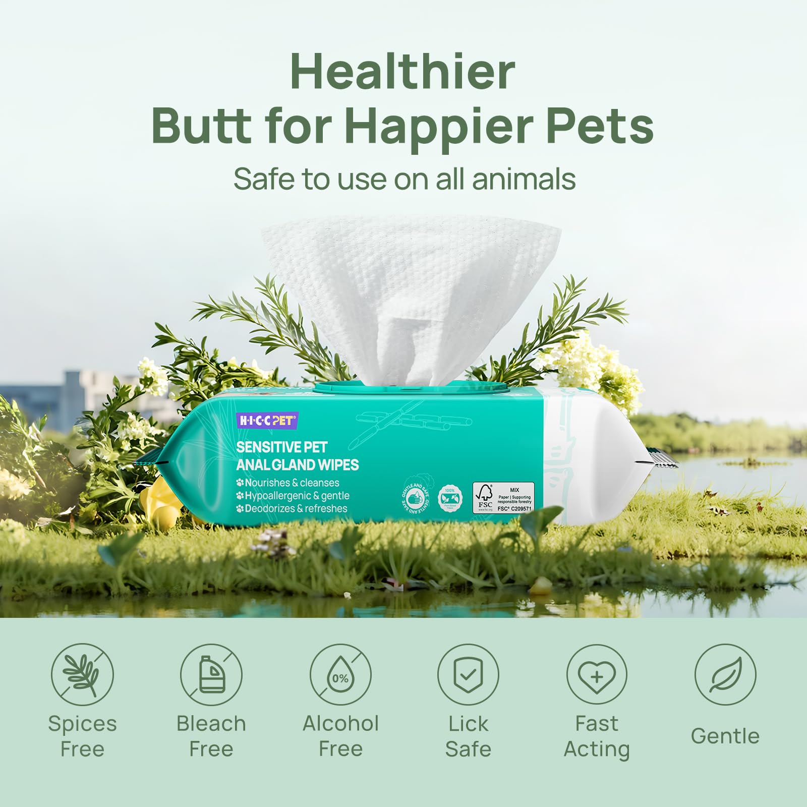 HICC PET wipes use plant-based fibers for soft, eco-friendly cleaning.