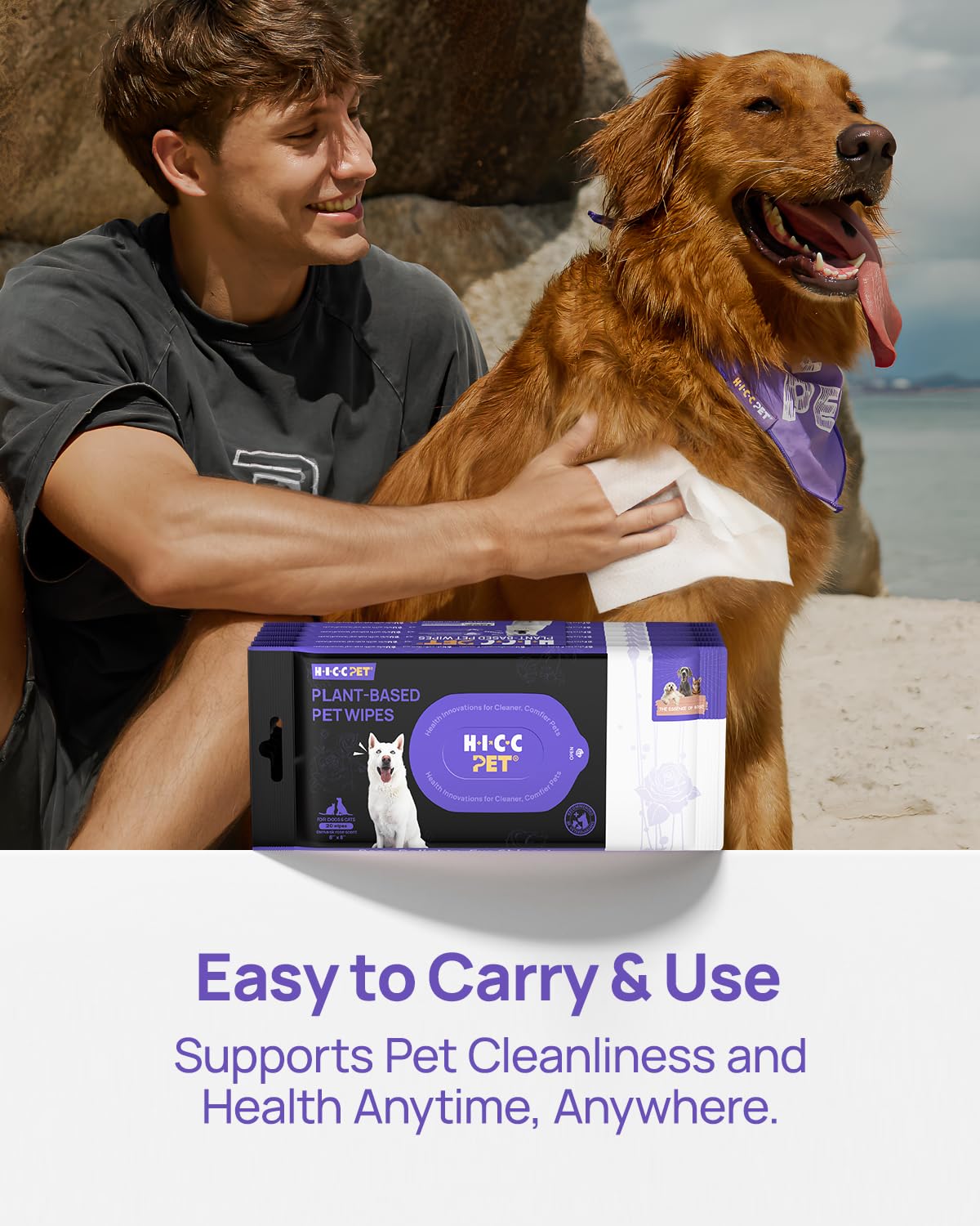 HICC PET wipes with secure lid keep moisture fresh during travel.