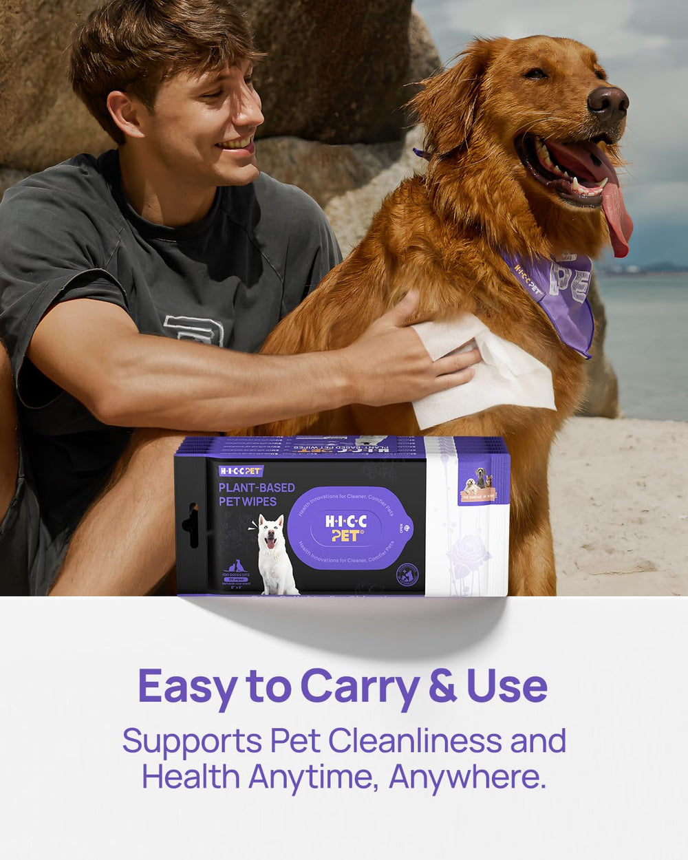 HICC PET wipes with secure lid keep moisture fresh during travel.