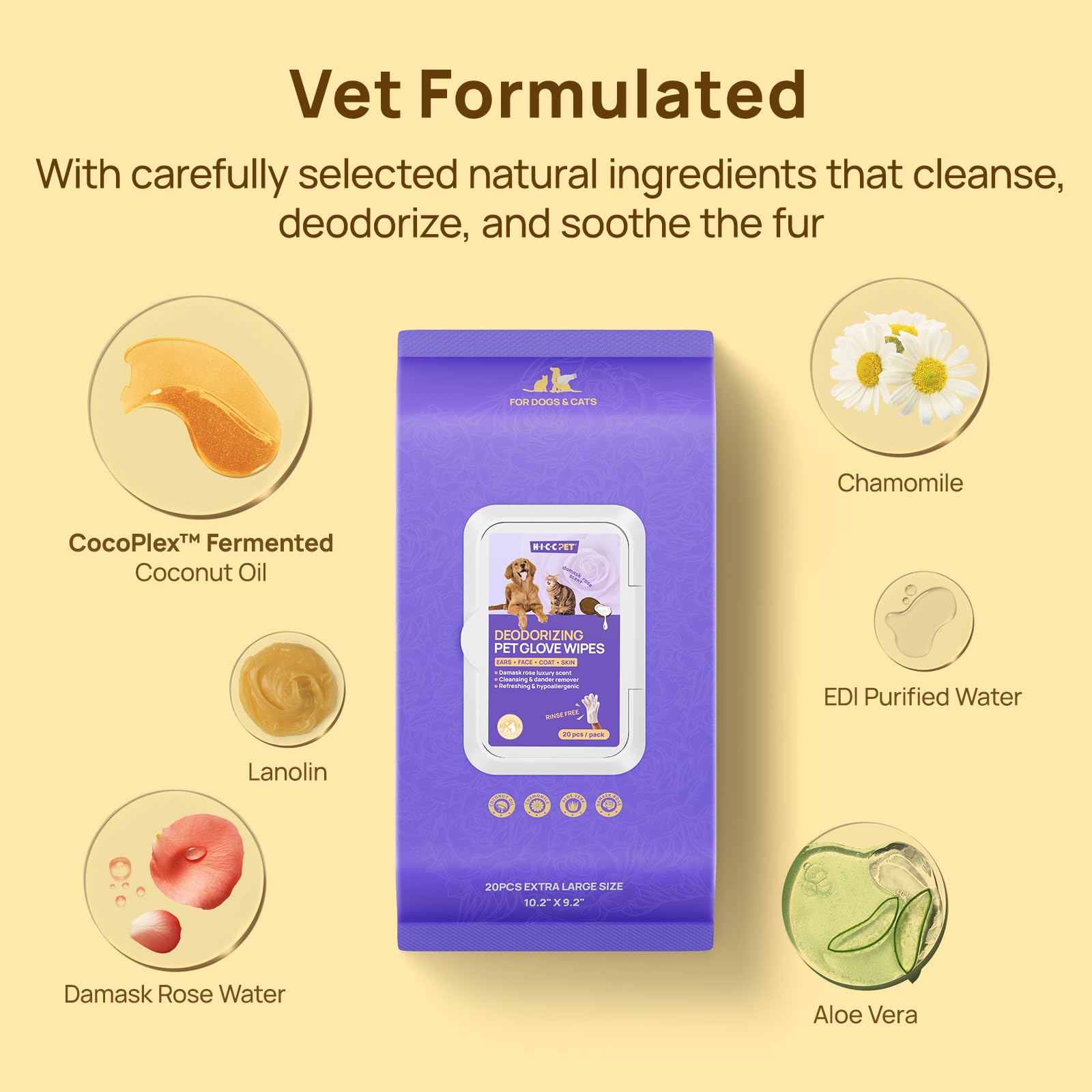 HICC PET glove wipes no-rinse use for travel and outdoors