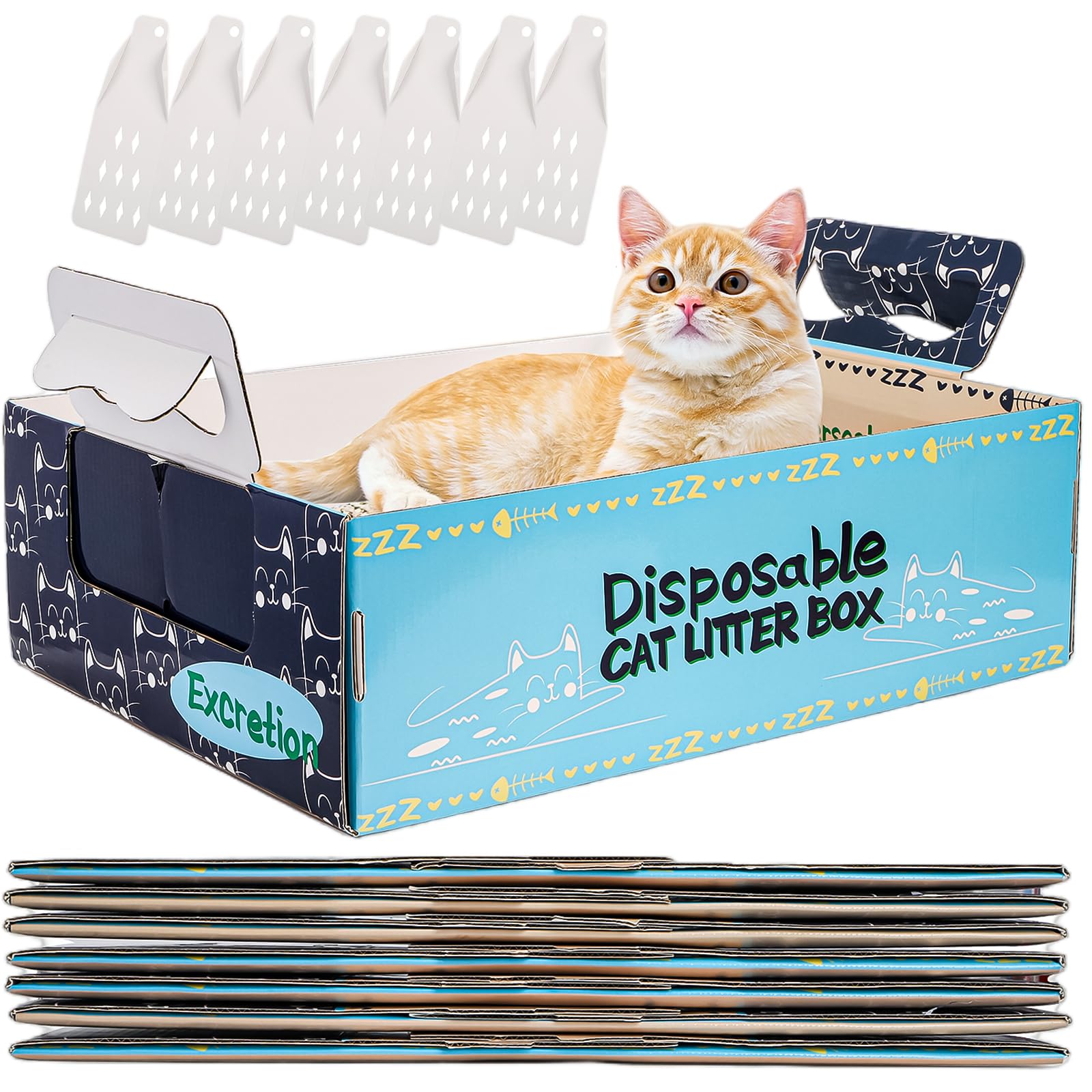 Hiceeden 8-pack disposable litter boxes blue, mess-free convenience for busy homes.