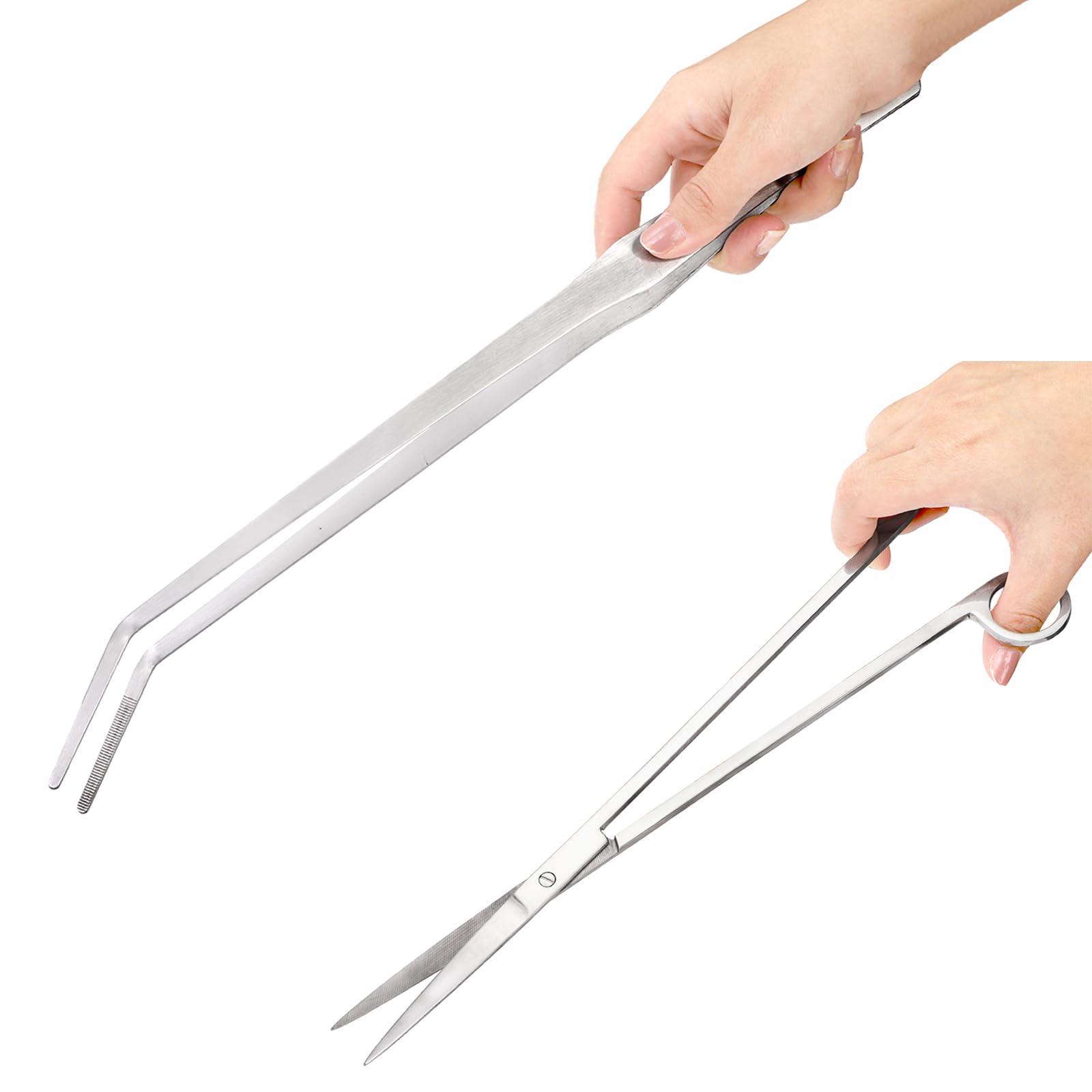 Hiceeden curved tweezers with serrated tips enable careful handling of delicate plants.