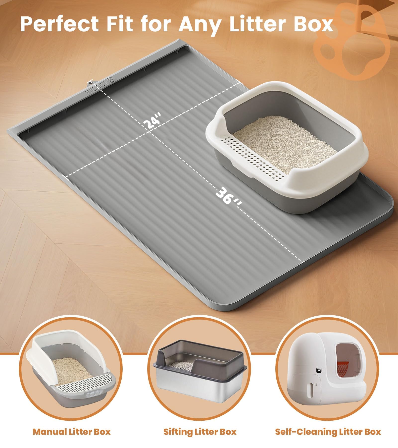 HICOOI cat litter mat grey color blends with modern decor