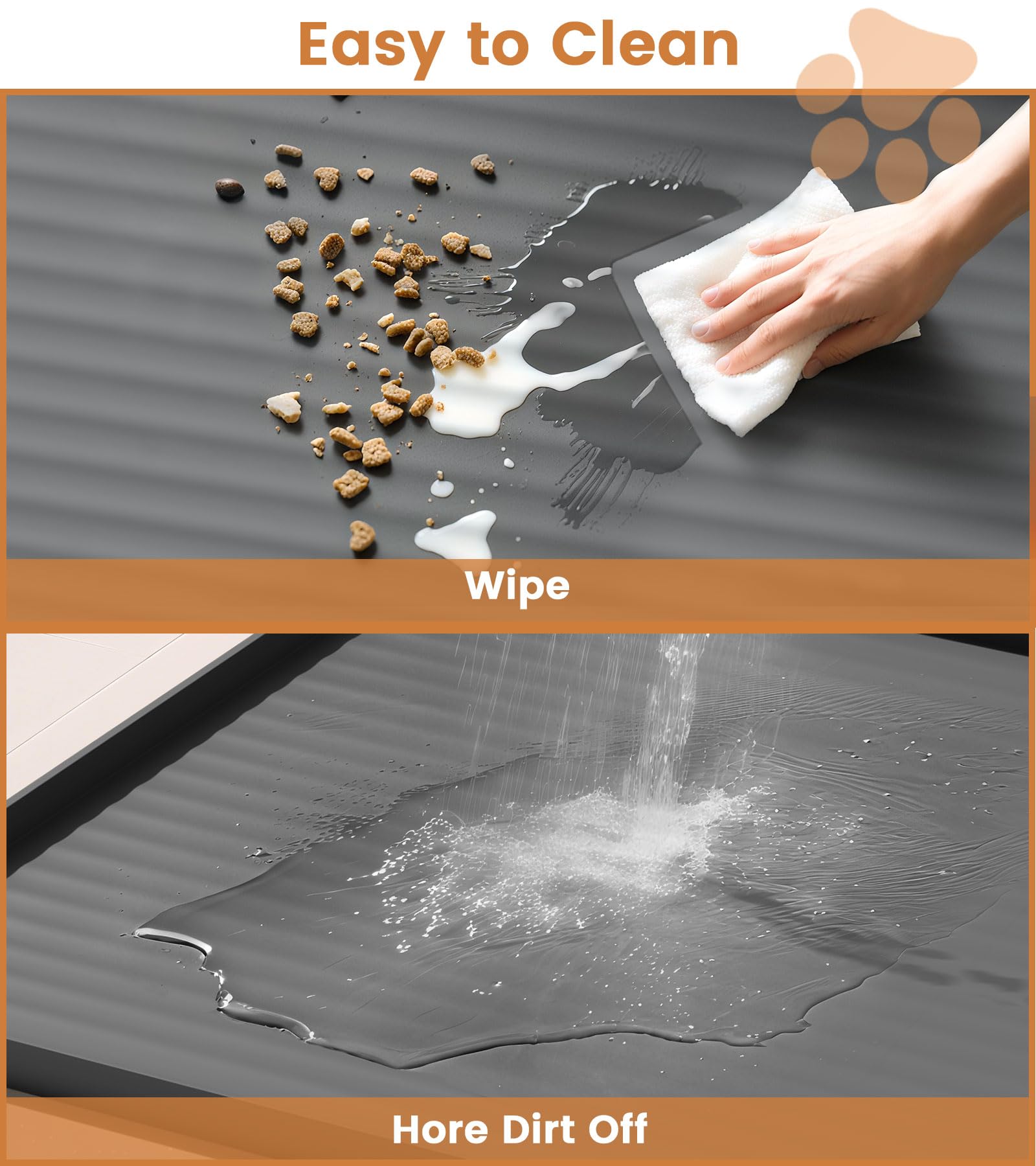 HICOOI dog food mat silicone surface is easy to wipe clean after use