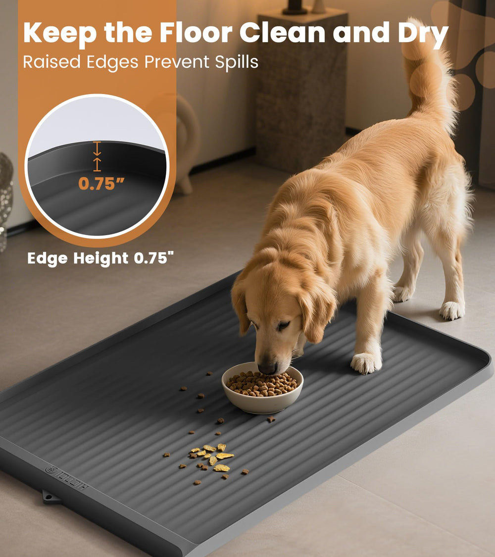 HICOOI dog food mat 0.75-inch raised edges contain spills