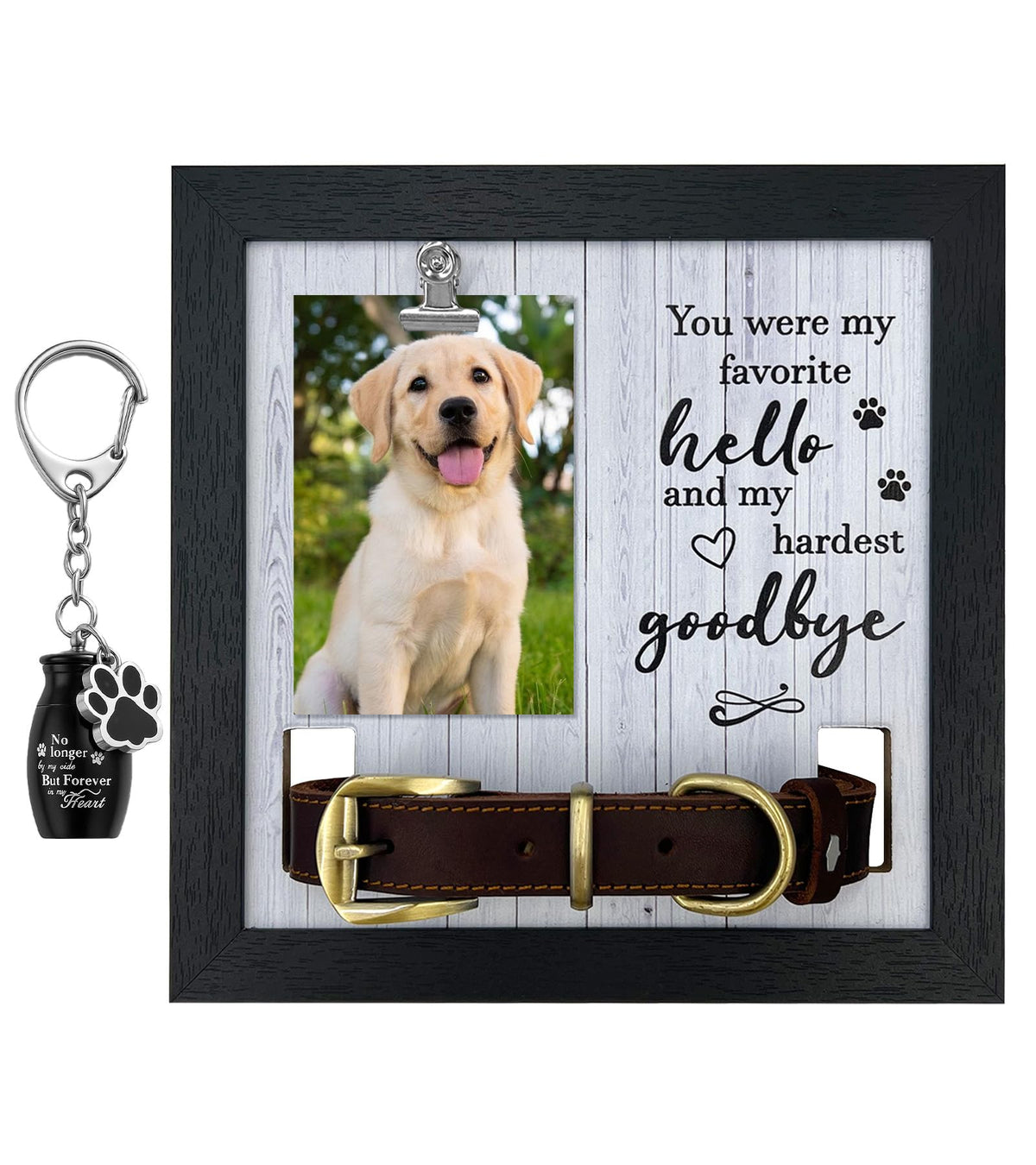 Hicustore dog frame collar holder with under-photo slots for collar