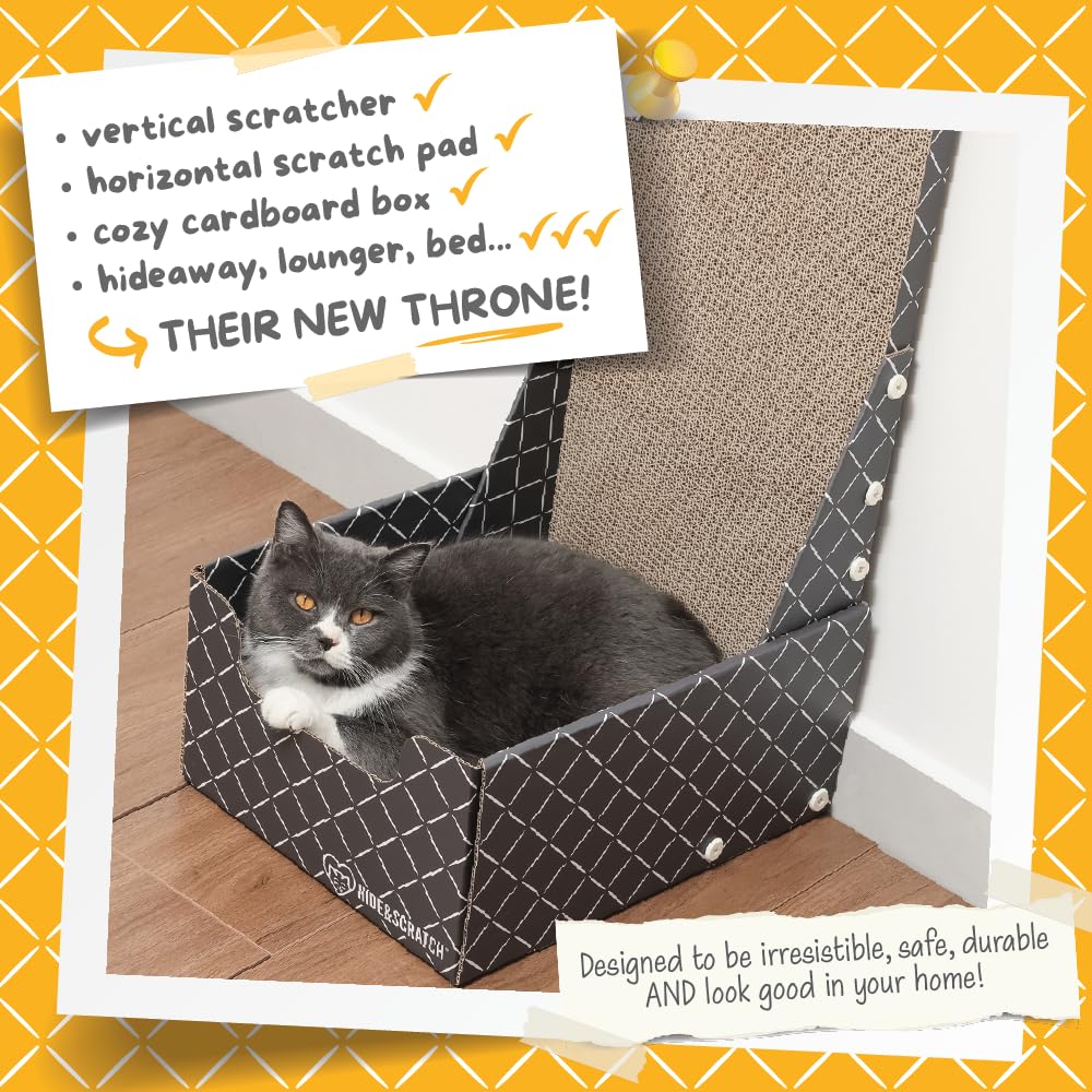 Hide & Scratch 26inch vertical scratcher interior view highlights scratch and nap space