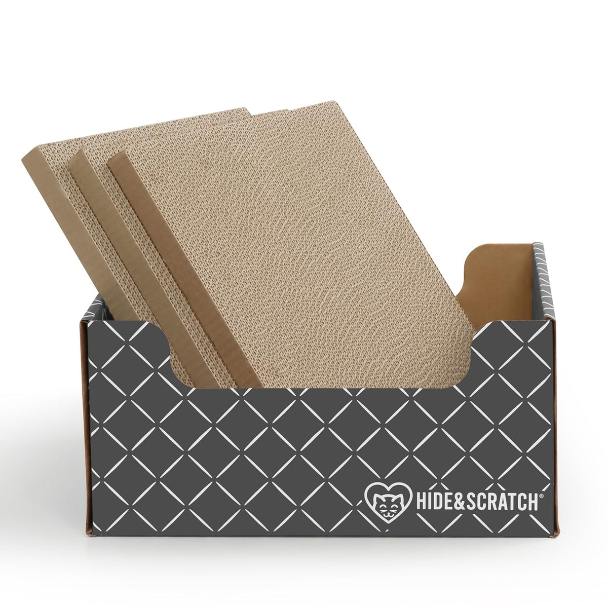 Hide &amp; Scratch cat scratcher box lounge offers a cozy space for indoor cats.