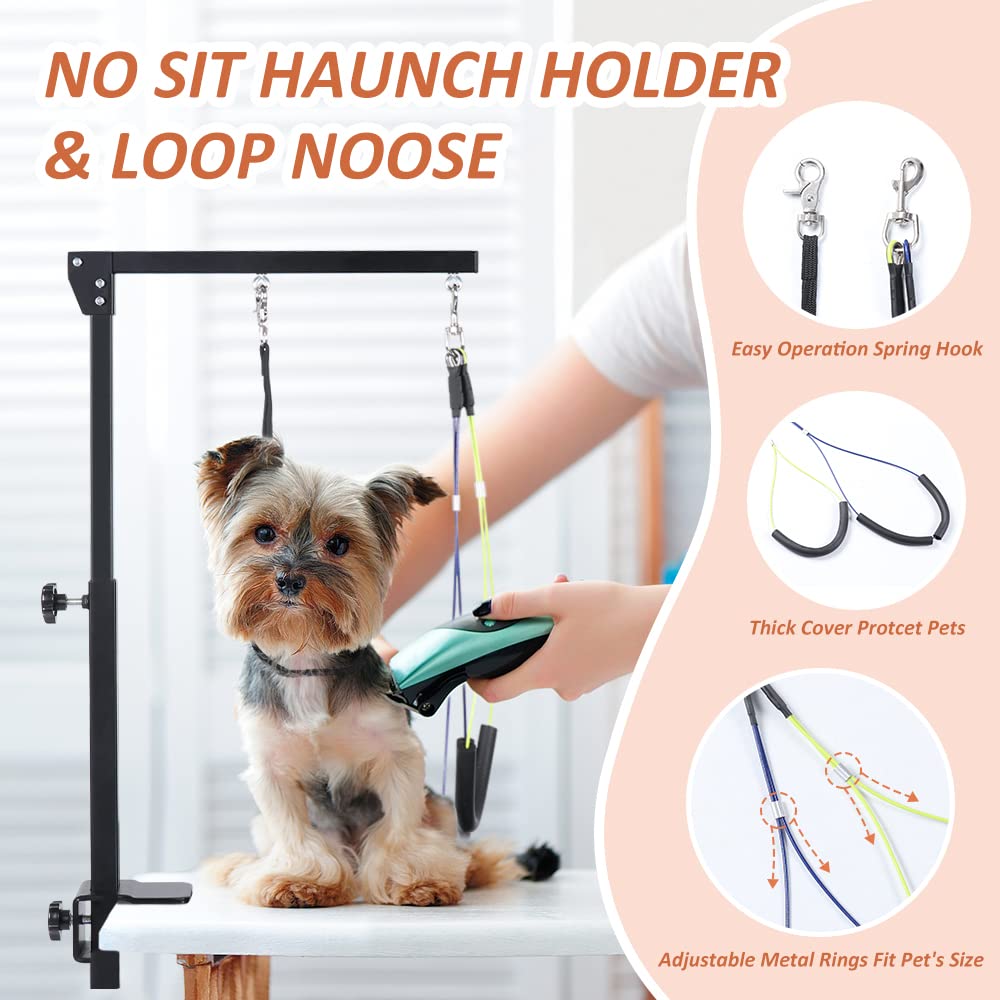 HIDOG dog grooming arm height adjustment helps fit small or medium dogs comfortably.