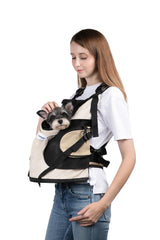 H HIDREAM dog carrier front view beige for comfortable travel with small dogs.