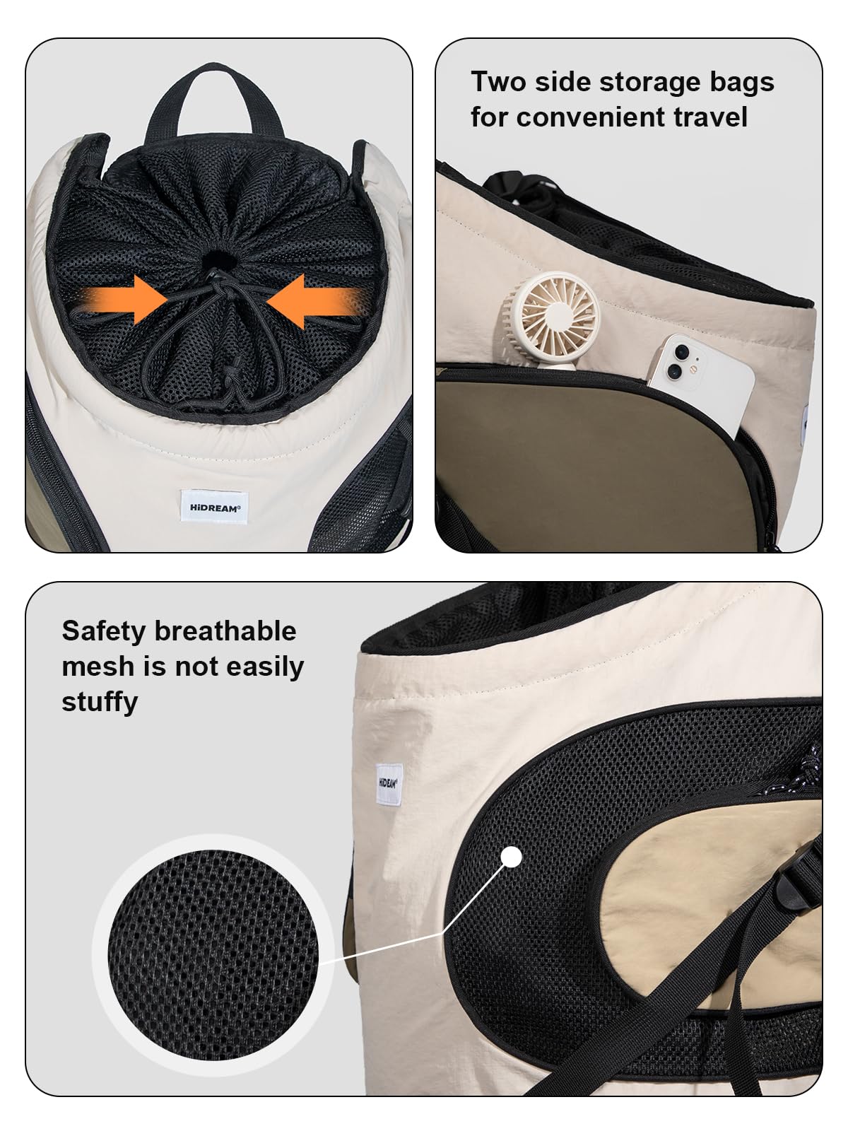 H HIDREAM foldable travel carrier beige compact for on-the-go use.