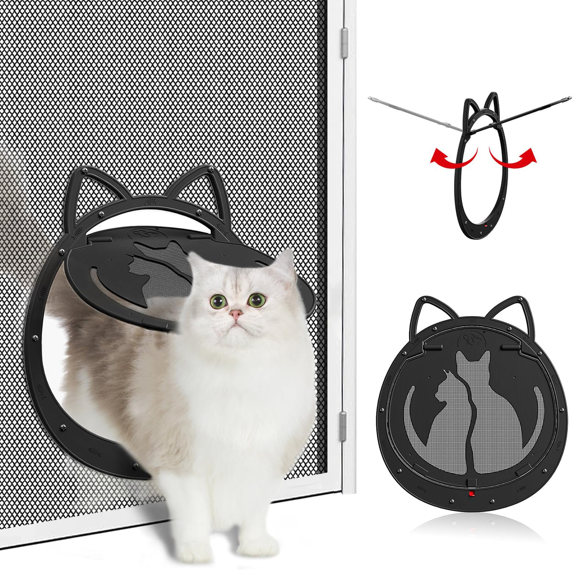 HIDROSIL cat door installed on a screen door enables easy pet access.