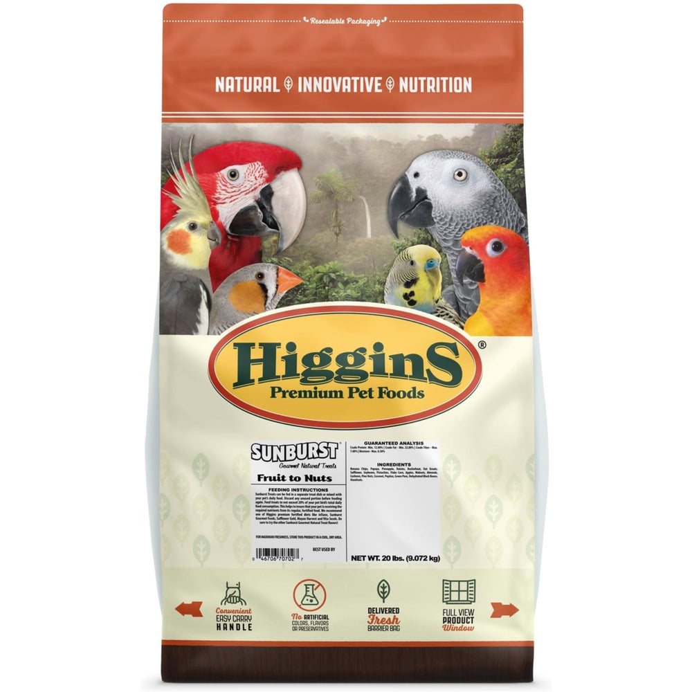 Higgins avian fruit-to-nut treat 20lb bag—premium nutrition option