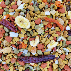 Higgins Intune Harmony extruded morsels closeup highlighting texture and tropical fruit mix for parrots