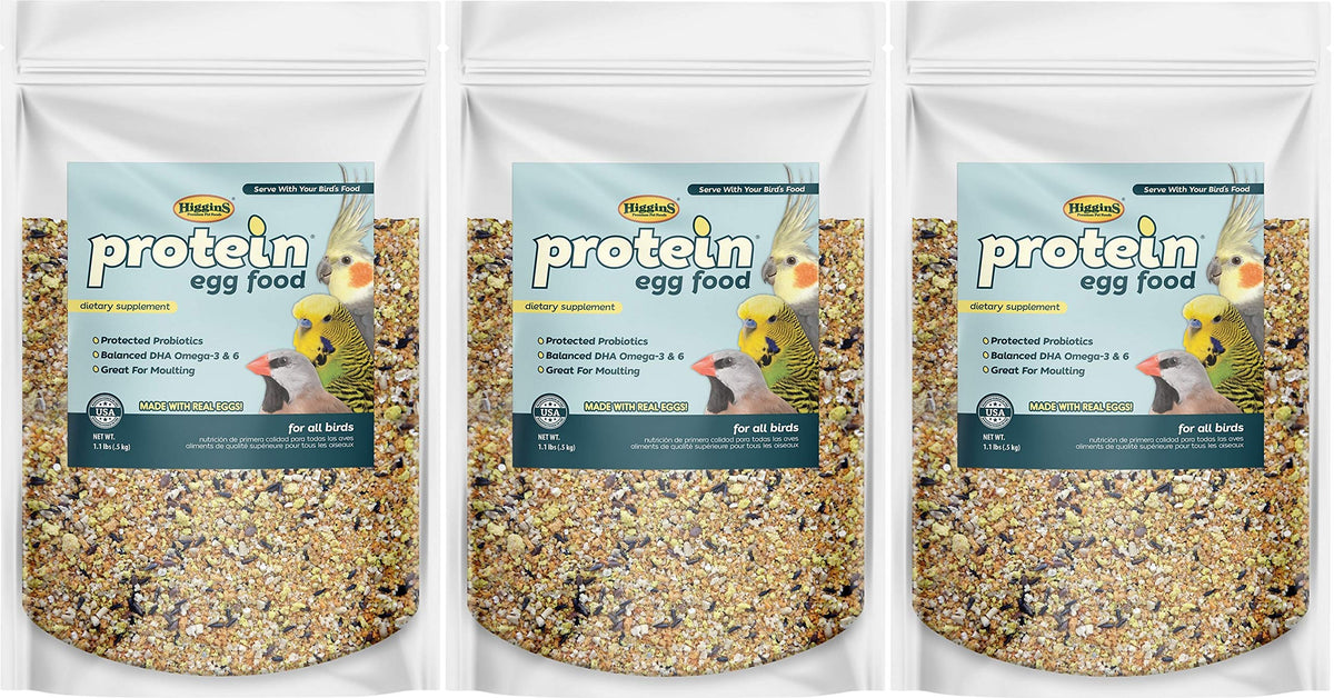 Higgins Protein Egg Food 3-pack 1.1 lb each, protein-rich blend for all birds