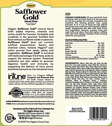 Higgins Safflower Gold Blend seeds close-up show natural antioxidants for birds