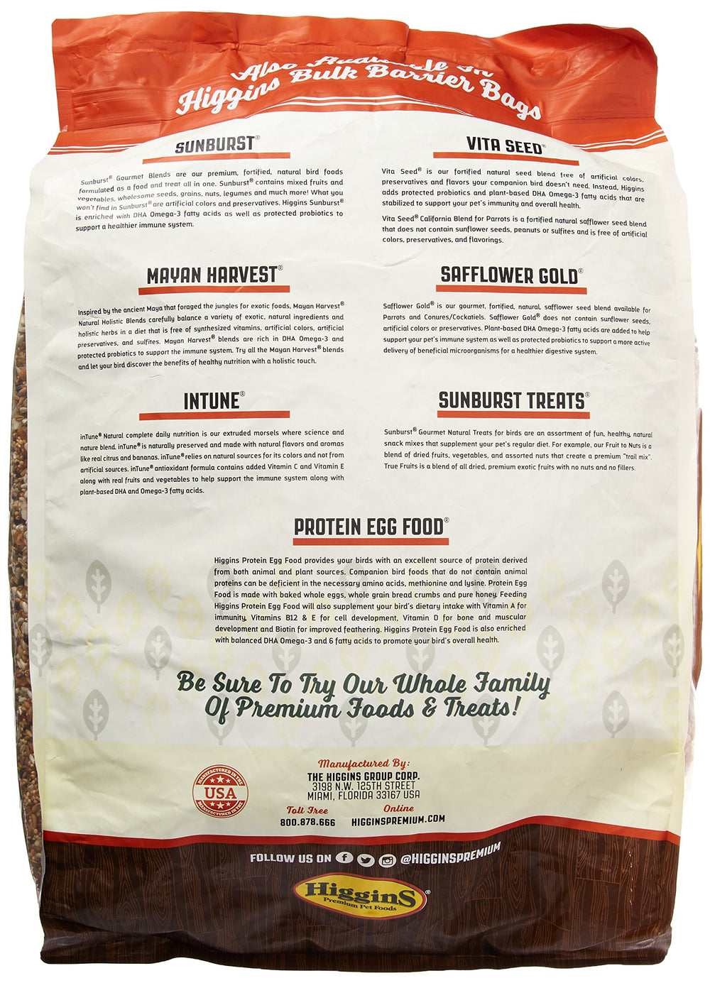 Higgins Safflower Gold ingredients spread highlighting colorful fruit and nut mix.