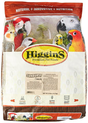Higgins Sunburst Conure 25lb bag showing the product ready for storage and long-term feeding