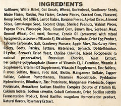 Higgins Sunburst Conure packaging closeup displaying natural ingredients and no artificial additives
