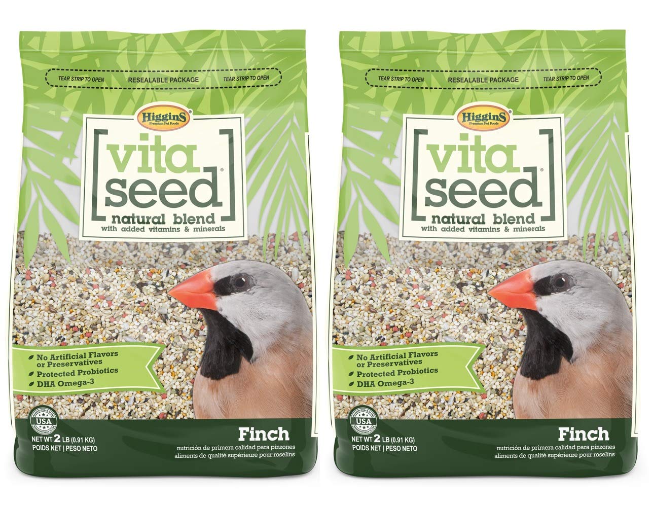 Higgins Vita Seed Natural Blend Finch Food front view, premium diet for energetic finches.