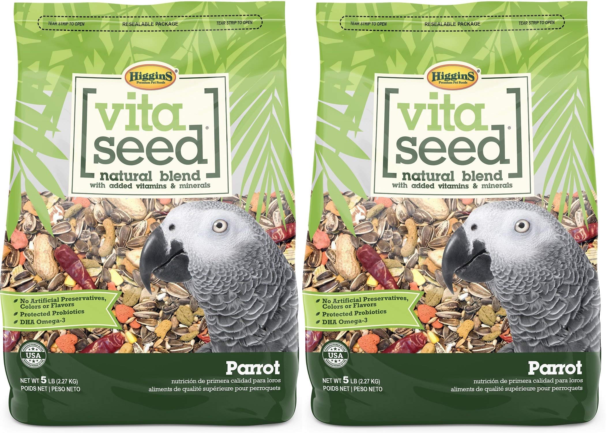 Higgins Vita Seed Natural Blend Parrot Food two-pack for daily feeding variety and convenience.