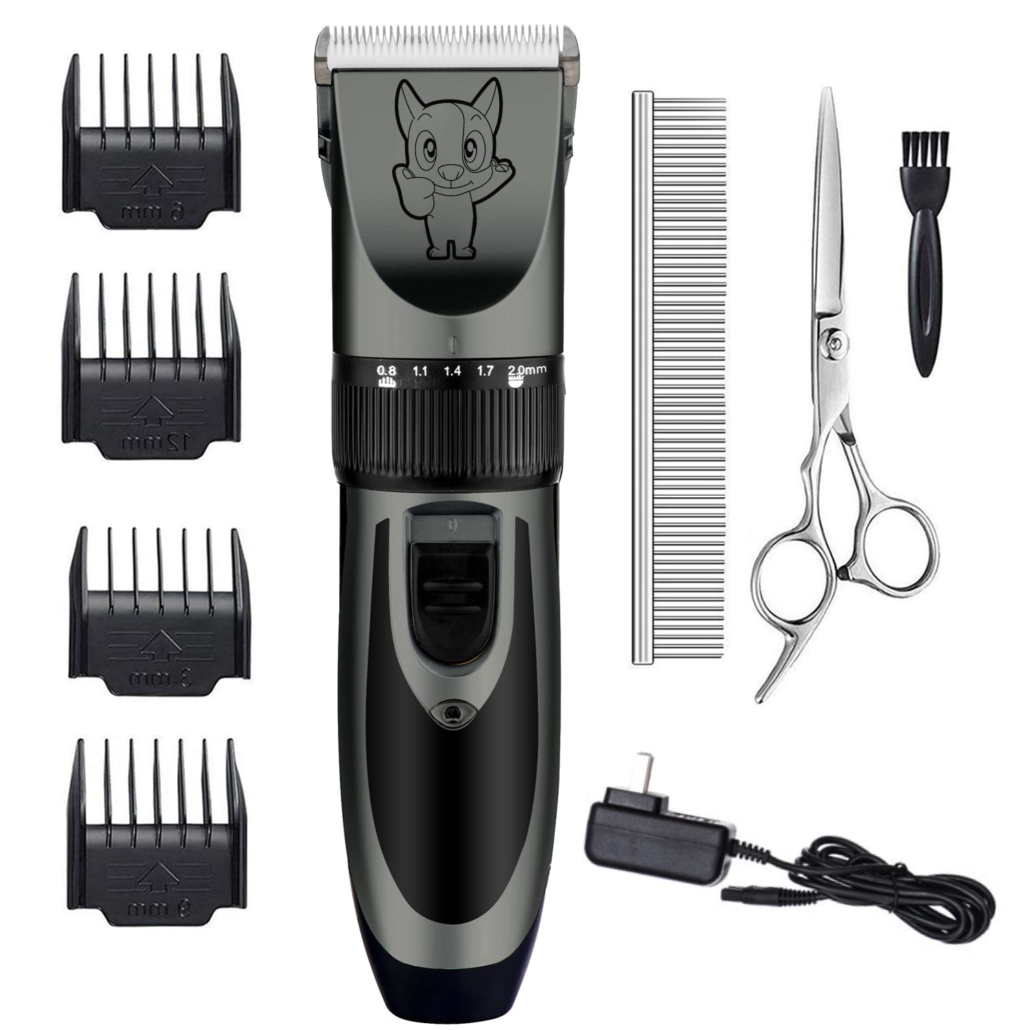 Highdas dog grooming kit clippers front view showing quiet operation for stress-free grooming.