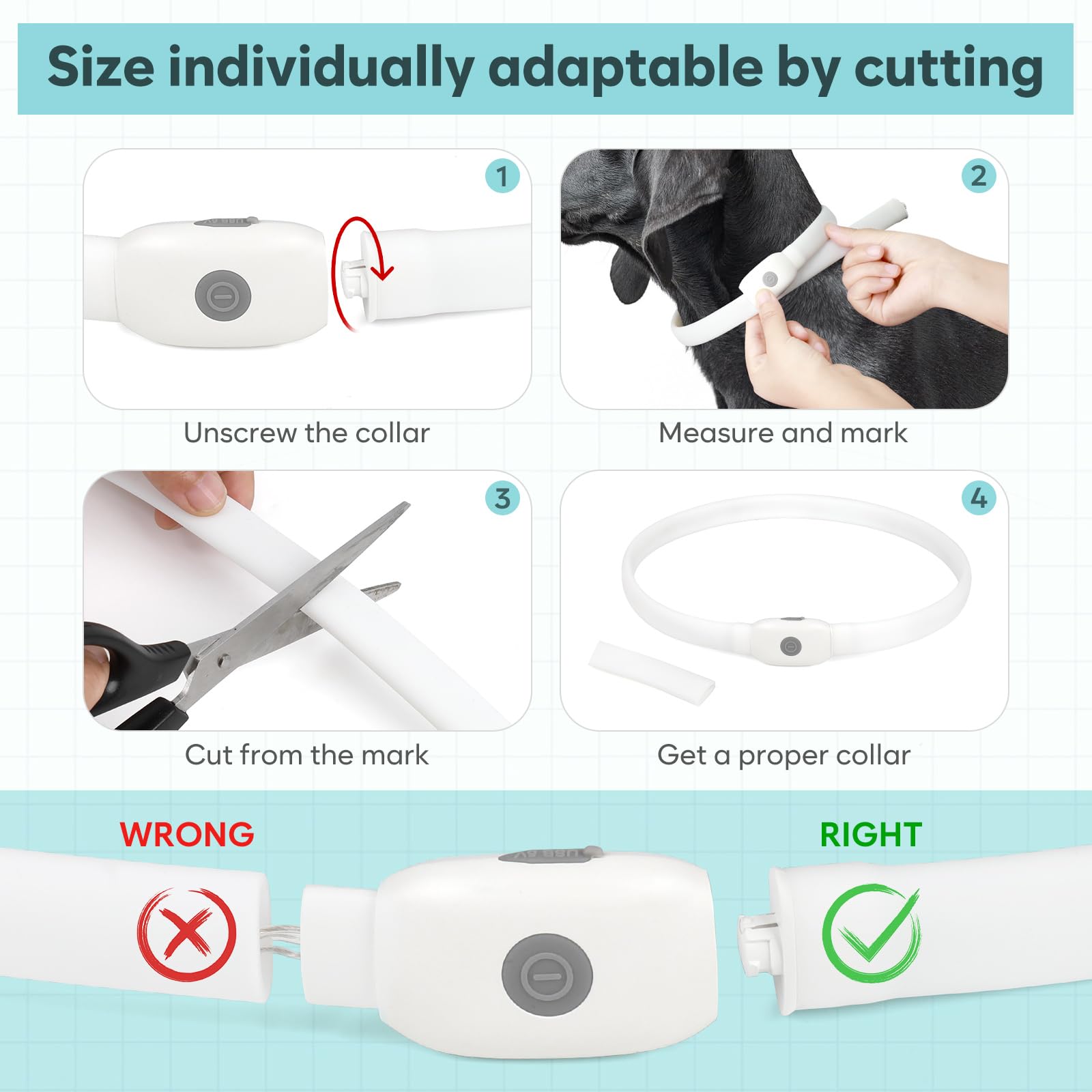 Higo RGB LED dog collar light size-adjustable fit for all breeds