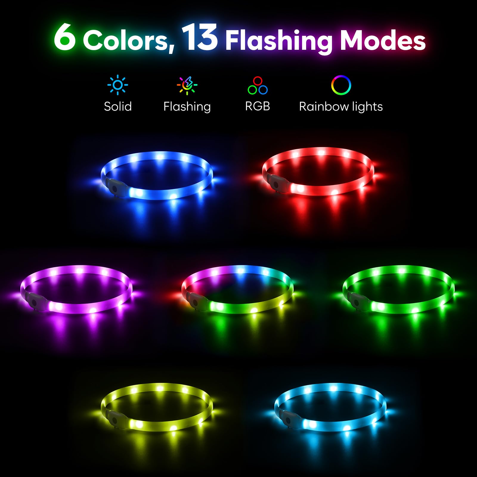 Higo RGB LED dog collar light side view boosts evening visibility