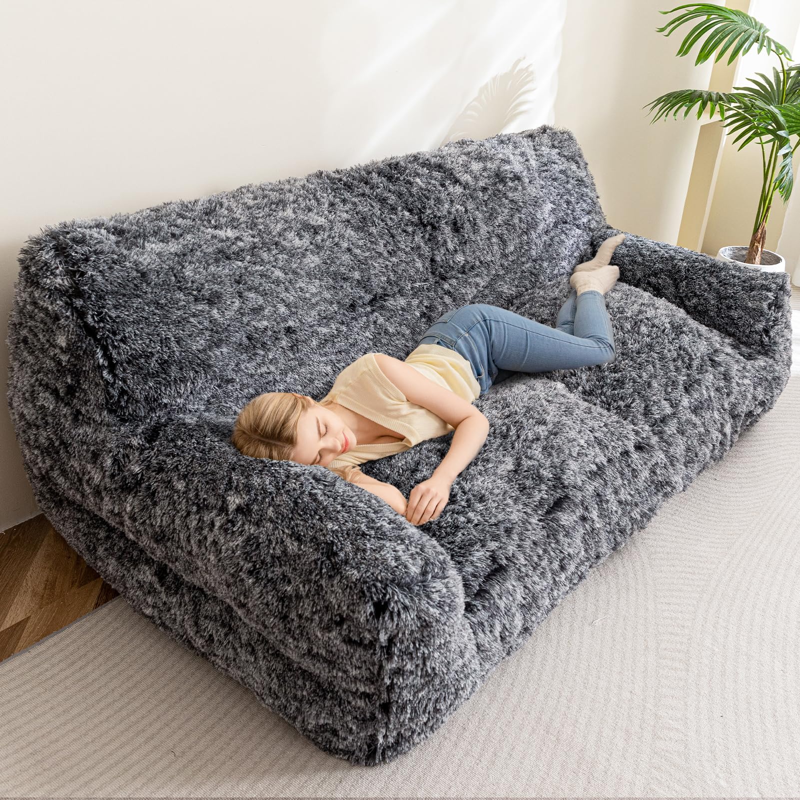 HIGOGOGO giant human dog sofa bed XXXL with plush faux fur for luxurious comfort.