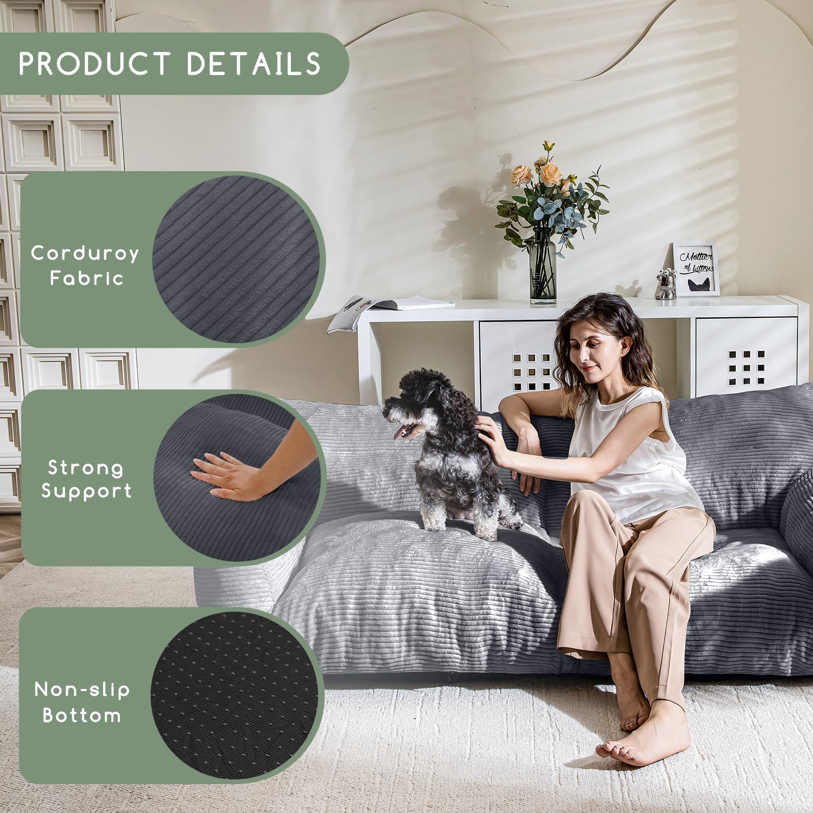 Non-slip bottom keeps the bed in place on different floors