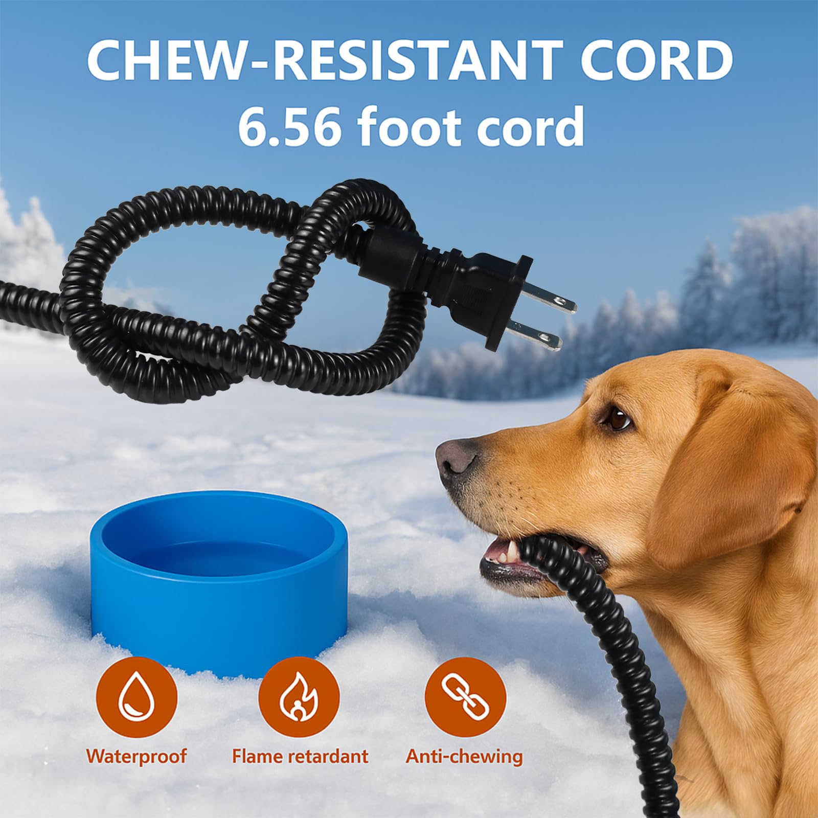 Higoro waterproof heated pet bowl performs in snow and rain outdoors.