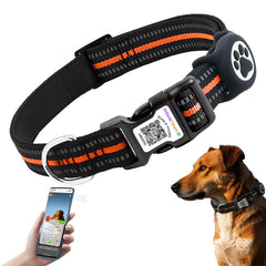 Hiifardz Airtag collar orange with reflective strips for safer night walks.