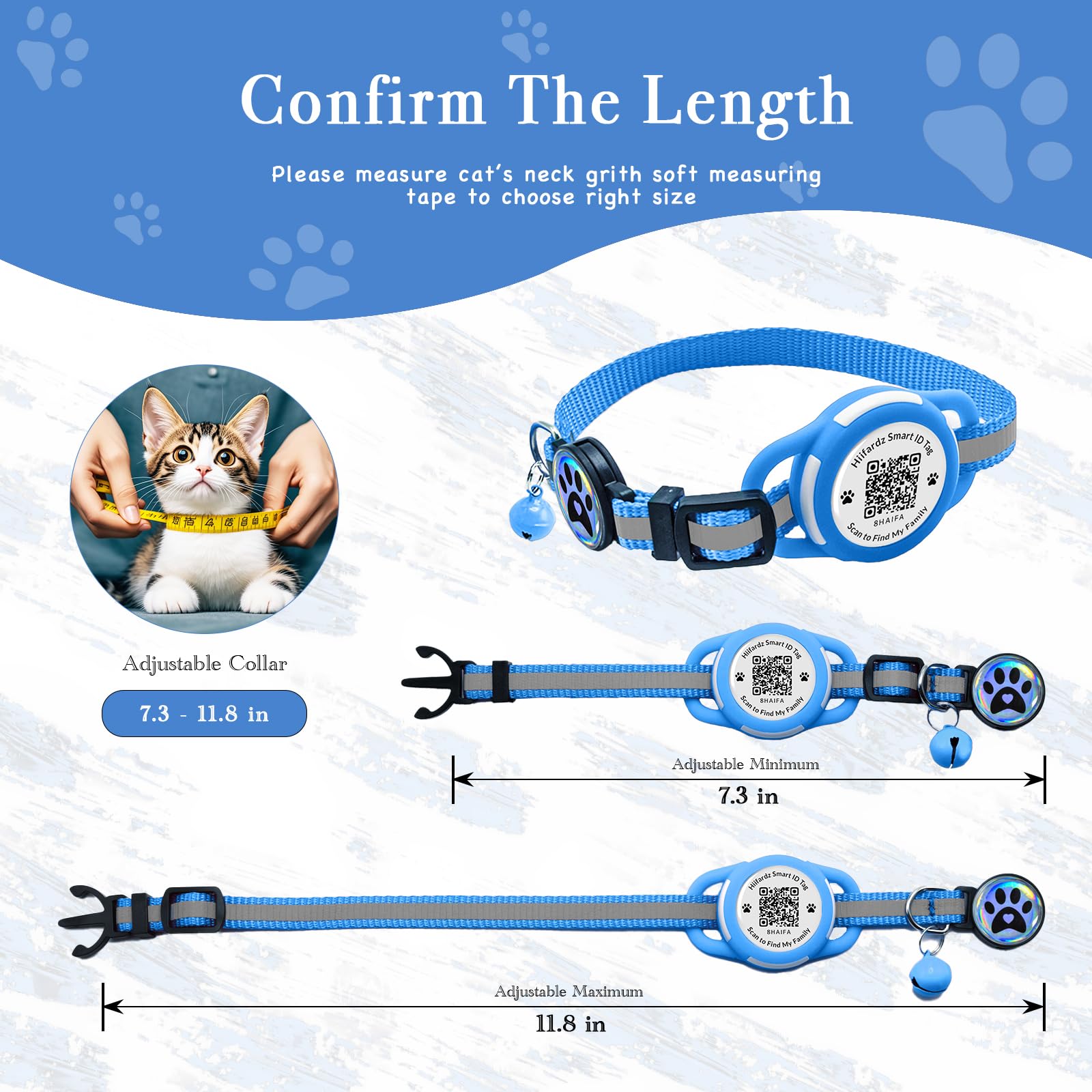 Hiifardz cat collar qr-tag blue enables instant contact via QR code.