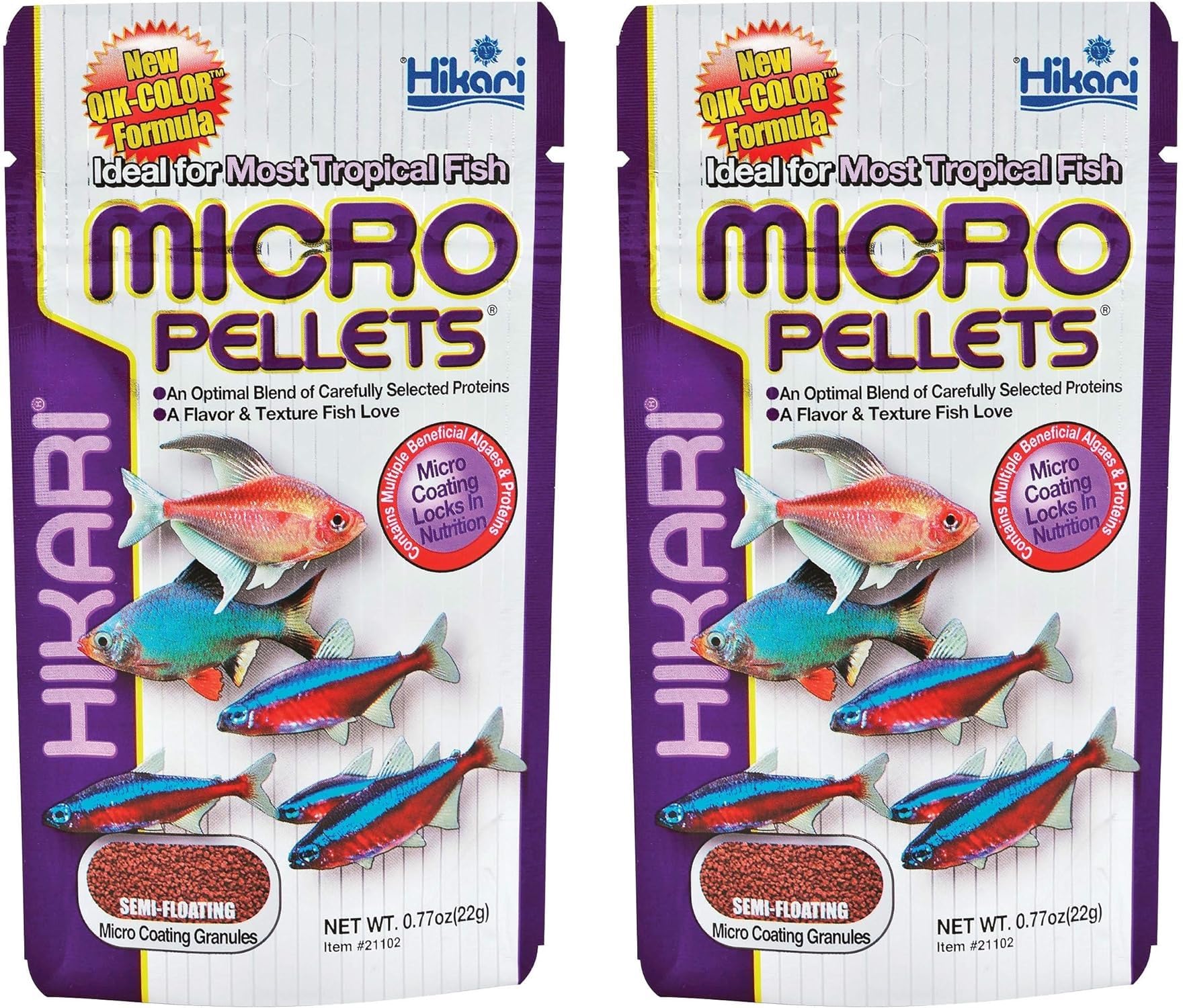 Hikari Alimento para peces tropicales, empaque visible y fácil de almacenar.