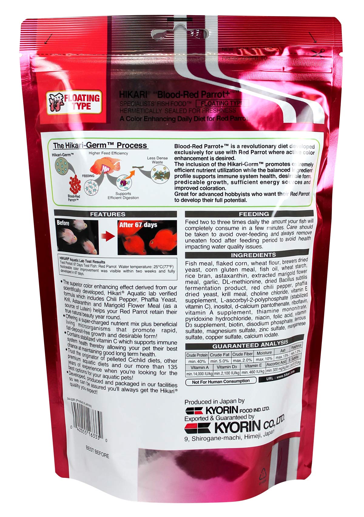Hikari Blood Red Parrot+ pellet portion for easy daily feeding