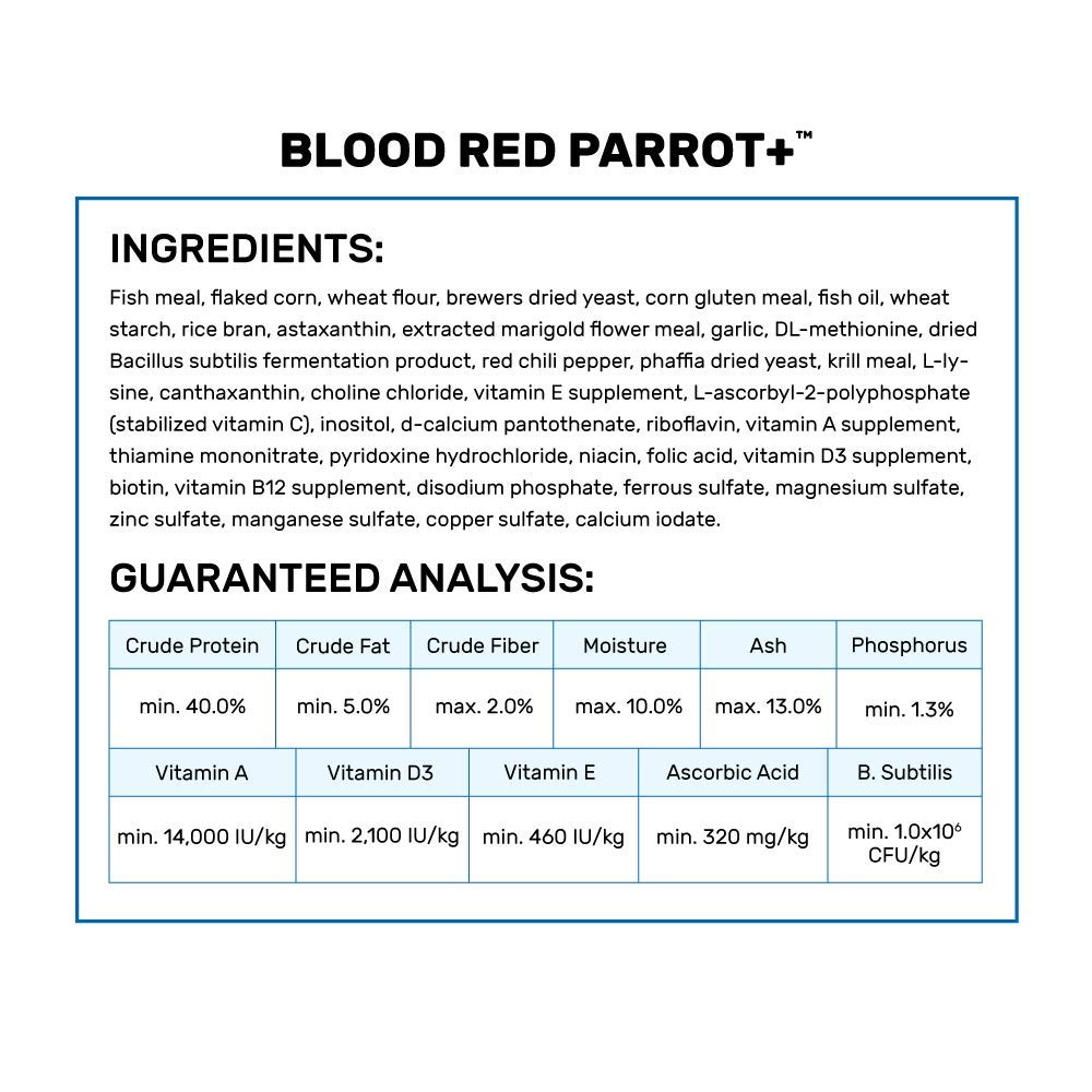 Hikari Blood Red Parrot+ fish food dish with ready-to-feed pellets