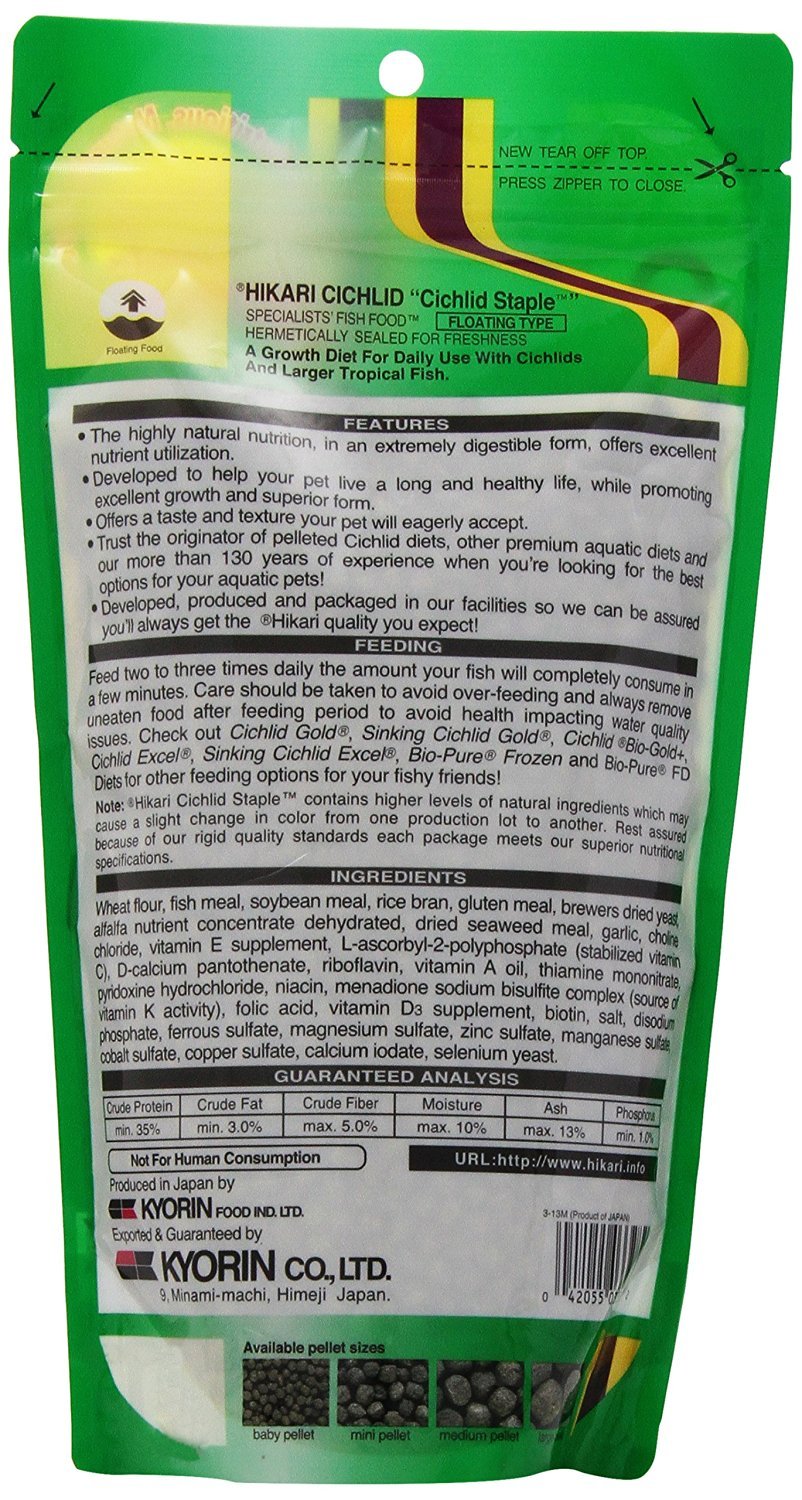 Hikari Cichlid Staple pellets in bowl illustrate portion control and balanced nutrition.