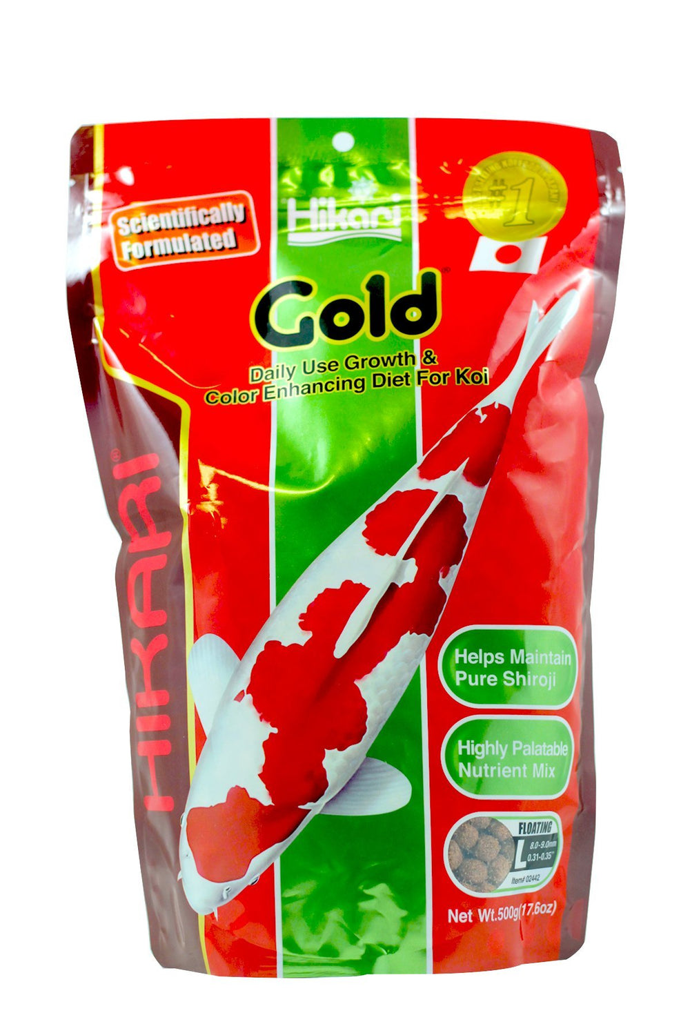 Hikari Gold fish food bottle, 17.6 oz, supports regular goldfish feeding.