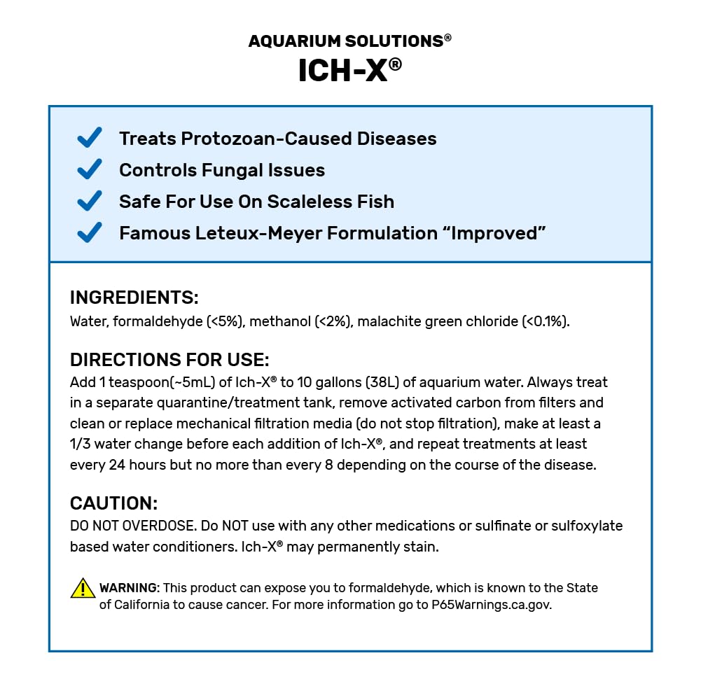 Hikari Ich-X Ich Treatment 1 Gallon label closeup with dosing information.